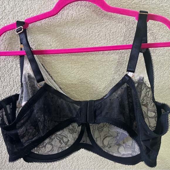 Smart & Sexy Black Retro Lace & Mesh Unlined Full Coverage Underwire Bra 46DD - Picture 5 of 8